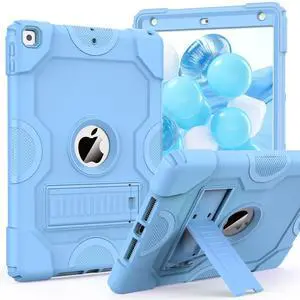 ZoneFoker for iPad 9th Generation Case, iPad 8th 7th Generation Case, iPad 10.2 Inch 2021/2020/2019 Case, Heavy Duty Rugged Shockproof Protective Cover with Kickstand for Kids (Blue)