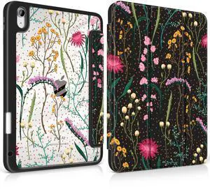 MEEgoodo Case for iPad Air 11 inch M3 2025 / M2 2024, for iPad Air 5th / 4th Generation Case 10.9 inch 2022/2020, Tablet Cover with Acrylic Clear Back Shell, Colourful Wild Flowers