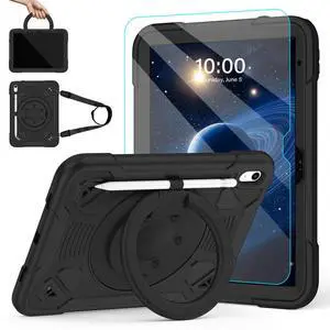 TOMORRY Case for iPad (A16) 11th Generation 11 Inch 2025/10th Generation 10.9 Inch 2022 with Screen Protector 360°Rotating Stand | Shoulder Strap | Pencil Holder | Protective Cover | Black