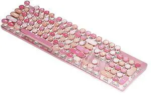 TISHLED Typewriter Style Mechanical Gaming Keyboard Wired USB-C Retro Round Keycaps Aesthetic Lipstick Colorful 104 Keys NKRO Tactile White Switches White LED Backlit Metal Panel, Lipstick Pink