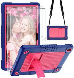 FIEWESEY Case for Walmart ONN 10.1 Inch Gen 4 Tablet with 2 Pcs Screen Protector,Heavy Duty Shockproof Kids Cover with Stand&Shoulder Strap for Onn 10.1 inch 2024 Model 100135925 (Navy/Pink)
