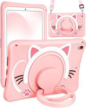 Wazzasoft for iPad Air 3rd Generation Case, Pro 10.5 Case Girls Cute Cat Kawaii Cover Girly 3D Cartoon with Rotating Handle Stand & Strap Soft Silicone Funda for Apple iPad Air 3, Pro 10.5 Cases