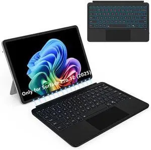 Foeytaody for Microsoft Surface Pro 12 inch (2025) Keyboard, Bluetooth Wireless Magnetic Keyboard with Multi-Touch Trackpad, Rechargeable Battery, 7-Color Backlit, Smart Sleep/Wake (Black)