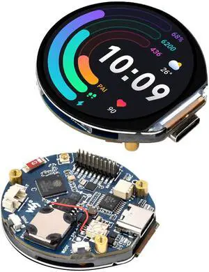 ESP32-S3 1.46inch Round Touch Display Development Board, 412x412 IPS LCD, Onboard Speaker and Microphone/Audio Input and Output, Supports Offline Speech Recognition and AI Speech Interaction