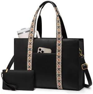 LOVEVOOK Laptop Tote Bag for Women,17.3 Inch Vintage Work Bag,Waterproof Leather Computer Briefcase 2PCs,Office Gifts for Women Teacher