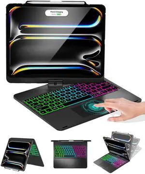 Baisla iPad Pro 13 inch Case with Keyboard(M4) & iPad Air 13(M3/M2), Premium Hardshell Keyboard for iPad Pro 12.9(6th/5th/4th/3rd Gen), Multi Trackpad, 360 Swivel & Backlit with Pencil Holder - Black