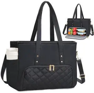 Jetviivid Laptop Tote Bag for Women, Work Bag with Insulated Lunch Compartment, 15.6 Inch Laptop Purse for Office,Teacher,College,Nurse,Travel, Black