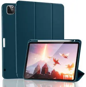 SIWENGDE Cases for iPad Pro 12.9 Case 6th/5th/4th Generation (2022/2021/2020) with Pencil Holder [Apple Pencil Wireless Charging] Soft TPU Smart Tri-fold Stand Protective Cover(Teal)