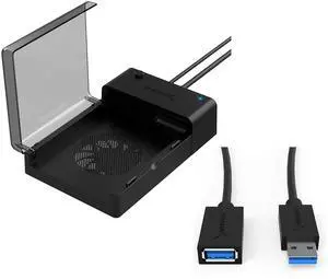 USB 3.0 to SATA External Hard Drive Lay Flat Docking Station with Built in Cooling Fan for 2.5 or 3.5in HDD, SSD+USB 3.0 Extension Cable A Male to A Female [Black] 6 Feet