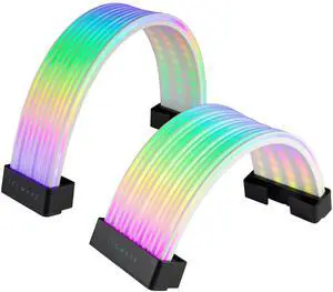 TECWARE Flex RGB, Cable Cover Kit, Light Up LED Strip Set for PSU Extensions, 5V 3 Pin ARGB Sync, Compatible with 8-Pin or 16-Pin GPU Cable, 24-Pin Motherboard Cable, Black