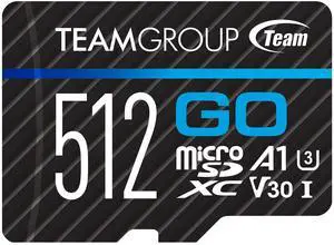 TEAMGROUP GO Card 512GB Micro SDXC UHS-I U3 V30 4K, R/W up to 100/90 MB/s for GoPro & Action Cameras High Speed Flash Memory Card for Outdoor, Sports, 4K Shooting TGUSDX512GU302