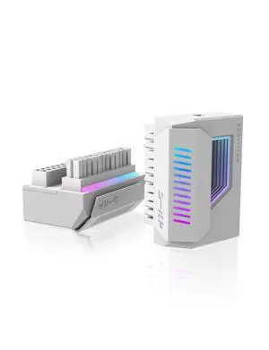 EZDIY-FAB Shield 24-Pin Angle Adapter with Infinity Mirror ARGB Light,ATX 24 Pin Power Connector, 5V 3pin ARGB Sync-180 Degree-White-1 Pack