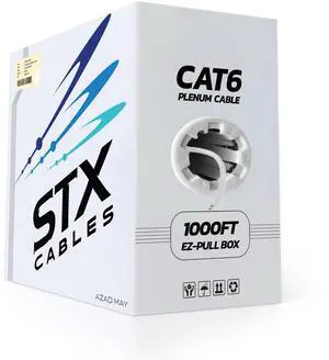 CAT6 Plenum Ethernet Cable 1000ft 23AWG, UTP, 550MHz, 10Gbps Speed, Fire-Rated for Commercial & Residential Use Tangle-Free Pull Box (White) CAT6 Plenum Ethernet Cable 1000ft 23AWG, UTP, 550MHz, 10Gbps Speed, Fire-Rated for Commercial & Residential Use Tangle-Free Pull Box (White)