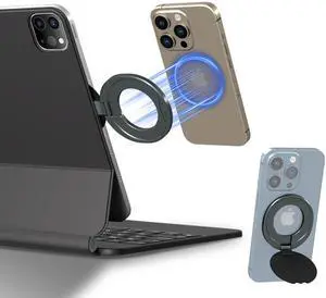 Otuoor Magnetic Phone Holder for Magic Keyboard, Slim Portable Foldable Magnetic Phone Stand for iPad/Samsung Keyboard Cases, Compatible with Magsafe and Non-Magsafe All Phone (Gray)