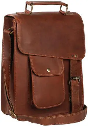 Handmade Vintage Leather Satchel Bag Small Brown Crossbody Messenger Shoulder Purse Unisex Mini Office Briefcase, School Bag, Travel Sling for Men & Women 9 Inch Rustic Tablet Bag