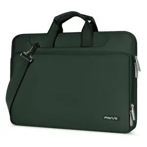 MOSISO 360 Protective Laptop Shoulder Bag Compatible with MacBook Air/Pro, 13-13.3 inch Notebook, Compatible with MacBook Pro 14 inch M4 M3 M2 M1,Matching Color Sleeve with Belt, Emerald Green
