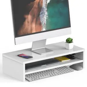 FITUEYES Monitor Stand - 2 Tier Computer Monitor Riser with 21.3 Inch Shelf, Wood Desktop Stand for Laptop Computer Screen, Desk Organization, Office Supplies