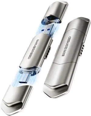 MOVE SPEED USB Drive 1TB External SSD 1000MB/s USB 3.2 Gen2+USB C Dual Ports Portable Zinc Alloy Thumb Drive Stick, External Drive with Metal Casing for iPhone 15/16/17 Series/Mac/Android Phone