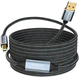 Nanxudyj Printer Cable 50ft/15m,Active Type A Male to B Male Scanner High Speed Nylon Braid Cord Compatible with HP, Canon, Dell, Epson, Lexmark, Xerox, and More