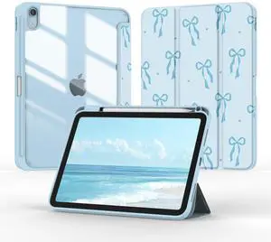 Jarviwiin Case for iPad 11-inch (A16) 2025 / iPad 10th Generation 2022(10.9 inch), Tri-Fold Smart Folio Auto Wake/Sleep with Clear Back/Pencil Holder for iPad 11th/10 Gen (Bow Blue)