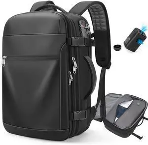 Vacuum Backpack Travel 60L Expandable Vacuum Seal Compression Travel Backpack with Pump, TSA, Waterproof Oxford,17" Laptop Compartment,Carry On Backpack for Men & Women,Business,Flight Travel (Black)