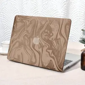 Seorsok Compatible with MacBook Air 13 Inch Case 2022 2021 2020 2019 2018 Release A1932 A2179 M1 A2337 Touch ID,Luxurious and Skin-Friendly Leather Plastic Hard Shell&Keyboard Cover,Camel Brown Wave