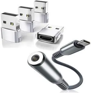 Elebase 4 Pack USB to USB C Adapter and USB C to 3.5mm Adapter,Type C 1/8 Inch Headphone Jack Audio Aux Converter, for iPhone 15 14 13 12 Pro Plus Max,Samsung Galaxy S23 S22 S21