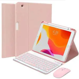 QYiiD Backlit Keyboard Case for iPad Pro 12.9-inch 2017/2015 (Old Model, 2nd & 1st Generation), Magnetically Detachable Wireless Keyboard Mouse, Smart Folio with Pencil Holder, Pink