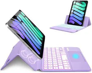 MePadKey Magic Touchpad Keyboard Case for iPad Mini 7 (2024)/Mini 6 (2021) 8.3 inch, Slim Magnetic Folio with Type-C 7Colors Backlit TrackPad Keyboard fit iPad mini 7th (A17 Pro)/6th generation Purple