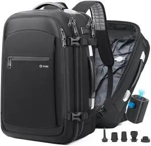 Vacuum Seal Backpack Travel, 60L Expandable Compression Backpacks with Vacuum System, TSA Lock & Anti-theft Pocket, Carry-On Suitcase Luggage fits 17" Laptop - Vacuum Pump Included (Black)