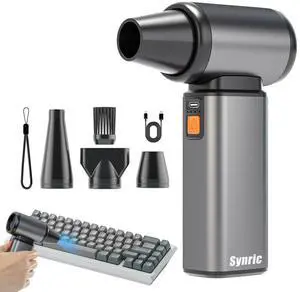 SYNRIC Compressed Air Duster, Stepless Speed Electric Air Duster, Metal Shell Air Blower with Brushless Motor, 120000 RPM Keyboard Cleaner Replaces Canned Air for Outdoors, Car, Home Cleaning