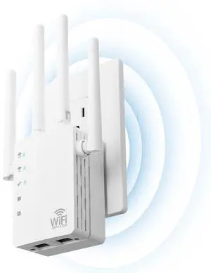BREGINE WiFi Extender with Ethernet Port, Covers Up to 13888 Sq.ft and 150+ Devices, WiFi Extender Signal Booster with Dual Band 5GHz/2.4GHz, Antennas, Ethernet Port & EasyMesh, 1-Tap Setup BREGINE WiFi Extender with Ethernet Port, Covers Up to 13888 Sq.ft and 150+ Devices, WiFi Extender Signal Booster with Dual Band 5GHz/2.4GHz, Antennas, Ethernet Port & EasyMesh, 1-Tap Setup