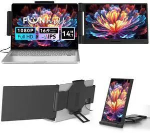 Laptop Screen Extender 14 inch Laptop Monitor Extender 1080P IPS, 280° Rotation Portable Monitor for Laptops 13-17.3" with USB-C DP/HDMI Port, Plug-Play Dual Screen for Windows/Mac/Chrome/Android