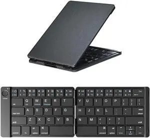 ROCK&ROWN Foldable Bluetooth Keyboard - Portable Wireless Keyboard with Rechargeable Full Size Ultra Slim Folding Keyboard Compatible iOS Android Windows Smartphone Tablet and Laptop-Black