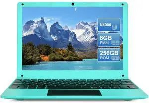Fwmntu Mini Laptop Computer with Celeron N4000, 8GB RAM, 256GB SSD, HD IPS Screen, Portable Educational Notebook for Learning, Office Work Blue