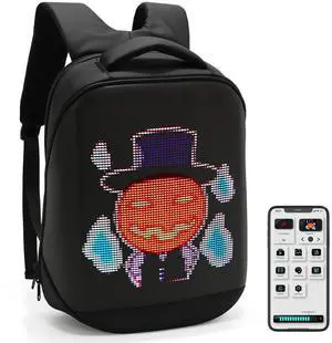 Ruconla LED Backpack Programming APP Waterproof USB Powered Colorful LED Display Storage Laptop Backpack