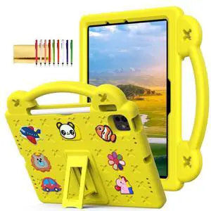 Dteck Case for iPad Air 13",iPad Pro 13" 2024 M4 Kids Case,iPad Pro 12.9 Case 6th/5th/4th/3rd Gen,Cartoon Panda Shockproof Rugged Lightweight Convertible Stand Handles Kids Friendly Case,Yellow