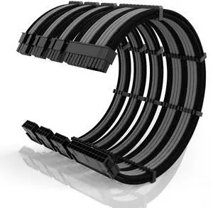 16AWG PSU Cable Extension Kit with Cable Combs,1x24pin ATX/1x8pin(4+4) EPS/2x8pin(6+2) PC Sleeved Cables 30cm Length,Power Supply Extension Cable Kit(Black/Gray)