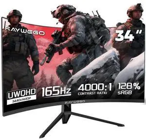 Raywego 34 Inch Ultrawide Curved Monitor Gaming,21:9 WQHD 3440x1440p 165Hz Monitor with RGB Backlight,PIP/PBP,127% sRGB,Crosshair/Timer/FPS/RTS,FreeSync HDMI 2.0 x2 & DP1.4 x 2