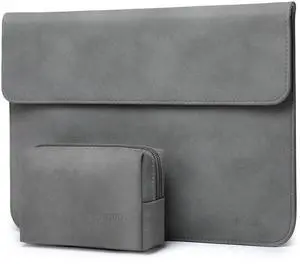 HYZUO 15-16 Inch Laptop Sleeve Bag for MacBook Pro 16 M4/M3/M2/M1 A3403 A3186 2025-2019, MacBook Pro 15 2015-2012, XPS 15, Faux Suede Leather Case with Accessory Bag, Dark Gray-H