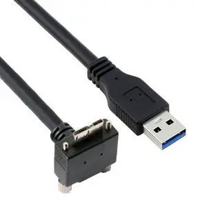 CY Cable Micro USB3.0 Dual Screws Locking to USB3.0 Data 5Gbps Power Cable 90 Degree Down Angled Type for VR Industrial Camera Computer (1.2m)
