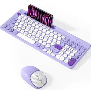 Bluetooth Keyboard and Mouse Wireless, Multi-Device Rechargeable Keyboard and Mouse Combo with Phone Holder (Bluetooth 5.0+3.0+2.4GHz) Quiet Ergonomic Compatible with Mac/Windows/iOS/Android
