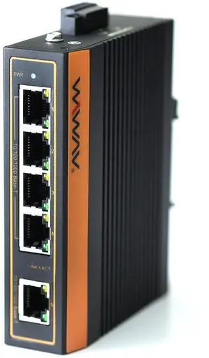WIWAV W1105-5GE-I 10/100/1000Mbps Unmanaged 5-Port Gigabit Industrial Ethernet Switches with DIN Rail/Wall-Mount (UL Listed, IP40, -40 to 85°C)