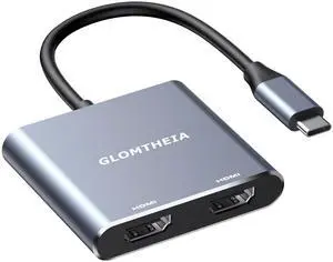 Glomtheia Dual HDMI Adapter for 2 Monitors Extended Display 1 in 2 Out, USB C to HDMI Splitter for Laptop MacBook Pro/Air, Support 4K@30Hz Double Monitors or 4K@60Hz Single Monitor