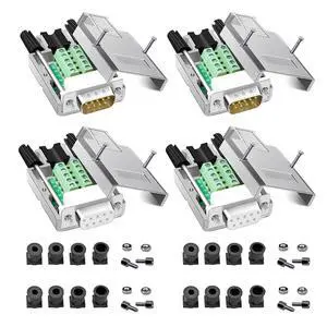 Willwewon 4PCS(2 Male+2 Female) DB9 Metal Shell Solderless Connector, RS232 D-SUB Serial to 9-pin Port Plug Terminal Adapter with Tailpipe