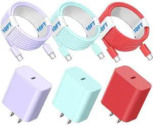 AWIC Compatible with iPhone 17 16 15,USB C to USB C Cable 3Pack 60W Type C to Type C Cable,Fast Charge 10FT Long Cablee,for Phone16 15Pro Plus Pro Max,for S24 S23, for Pad Pro and More