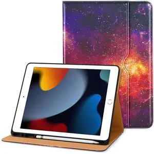 DTTO for iPad 9th/8th/7th Generation 10.2 Inch Case 2021/2020/2019, Premium Leather Business Folio Stand Cover with Apple Pencil Holder - Auto Wake/Sleep and Multiple Viewing Angles, Galaxy