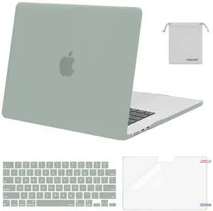 MOSISO Compatible with MacBook Air 15 inch Case M4 M3 M2 2025 2024 2023 Release A3241 A3114 A2941 with Touch ID, Plastic Hard Shell Case&Keyboard Cover&Screen Protector&Storage Bag, Antique Green