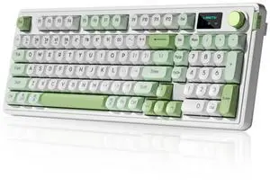 Cmokifuly L98 96% Membrane Keyboard,Tri-Mode Connectivity RGB Backlights,Rotary Knob+Screen,Gasket Mounted,Sa Profile Keycaps,98 Keys Software Programmable Gaming Keyboard for MAC/Win (Green)