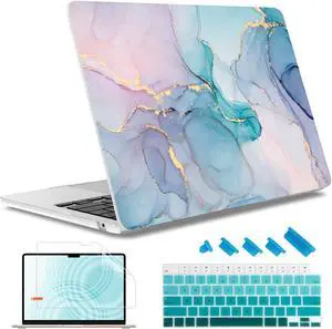 May Chen for M4 MacBook Air 15 inch Case A3241 A3114 M3 A2941 M2 2025 2024 2023 Release, Plastic Hard Shell for MacBook Air 15.3" with Retina Dispaly Fits Touch ID, Green Marble S313